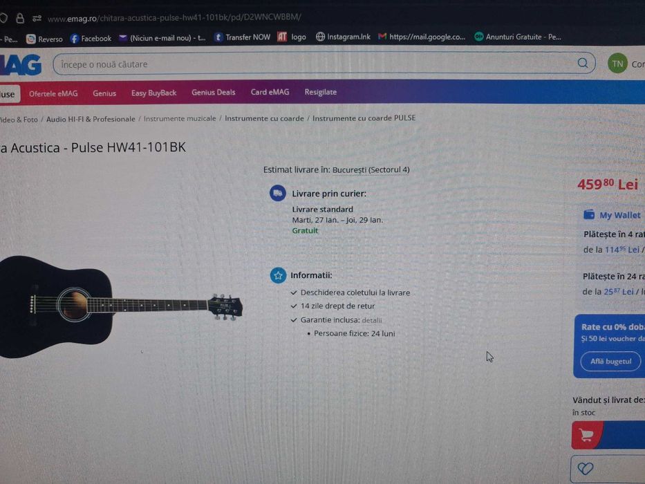 Chitara acustica Pulse HW 41,noua,buna invatat