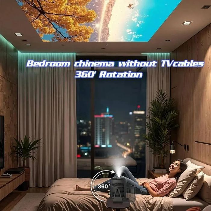 Промо Цена!Преносим Smart 4К Android WiFi Проектор с Ел.Focus 15000lumen + Подарък 72инчово платно