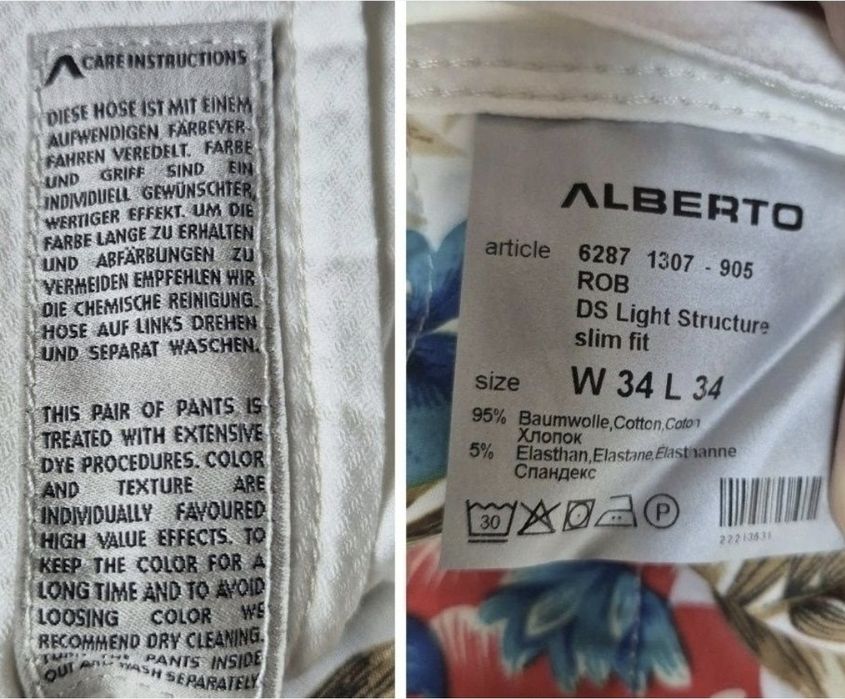 antaloni bărbați Premium Alberto, Slim-Fit, Oeko-Tex - W34/L34