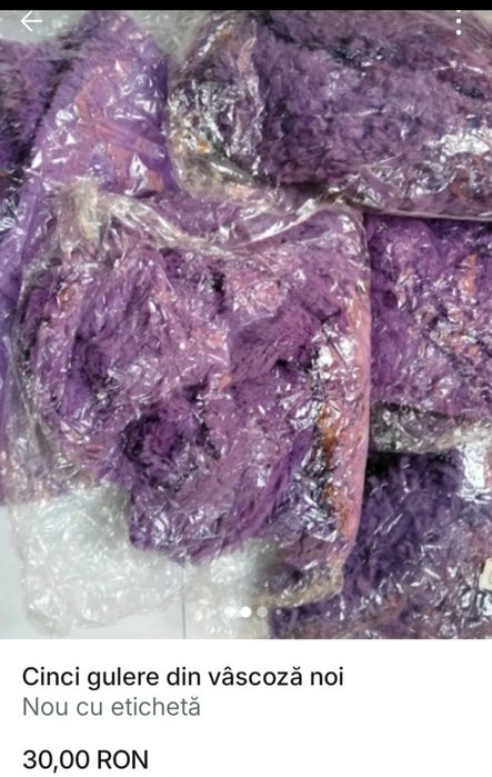 Cinci gulere mov din vâscoză – noi, cu etichetă