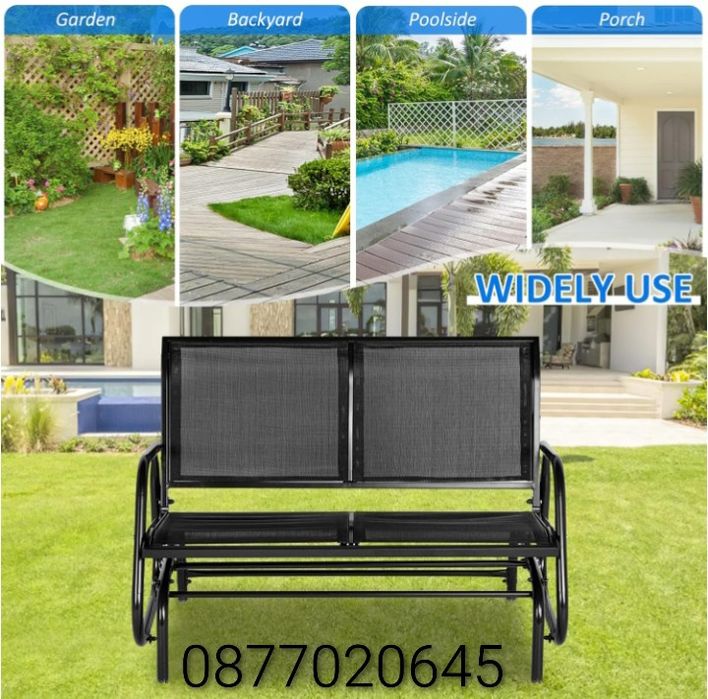 Градинска пейка Outsunny, 2 места, Ратан, Стомана, 120x70x85 см, Черен