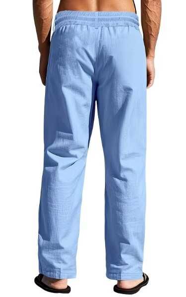 Pantaloni barbati lungi de vara din in 100% bleu L-XL noi