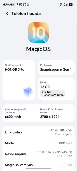 Honor x9c 256g 12g