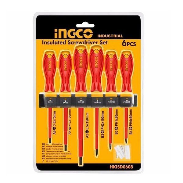 Комплект 6 изолирани отвертки за електротехници ingco