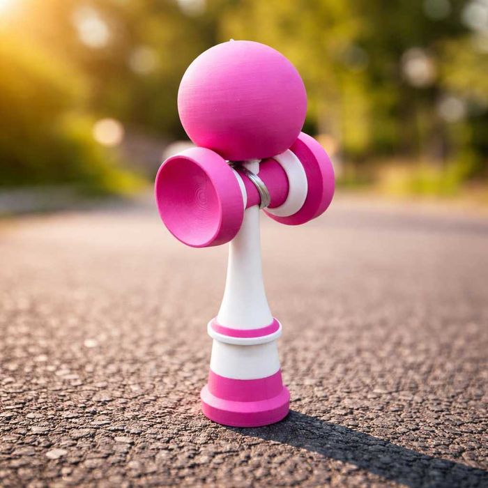 Kendama printata 3D, jucarie de indemanare si coordonare, Alb-Magenta