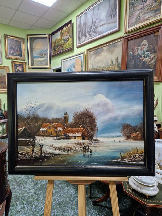 Страхотна антикварна авторска картина масло върху платно