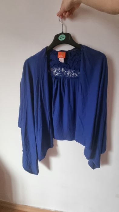 Cardigan Hearts of Palm – albastru cu dantelă, deschis în față, M