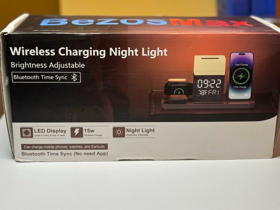 Безжично зарядно с нощна лампа и LED дисплей BezosMax