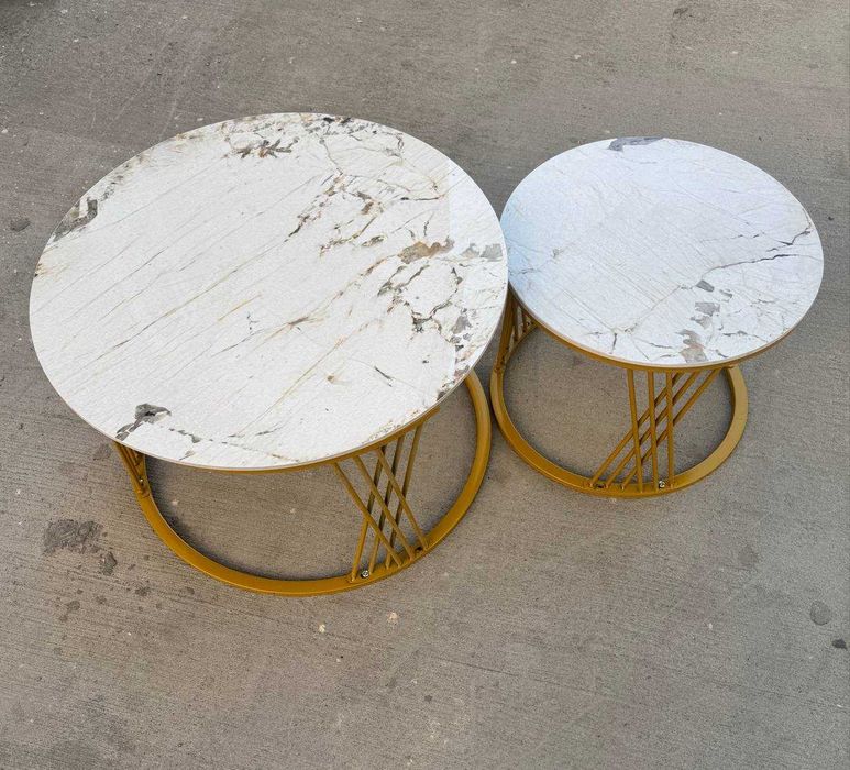 Журнальный столик 2в1 Elton — мраморная столешница, золотой