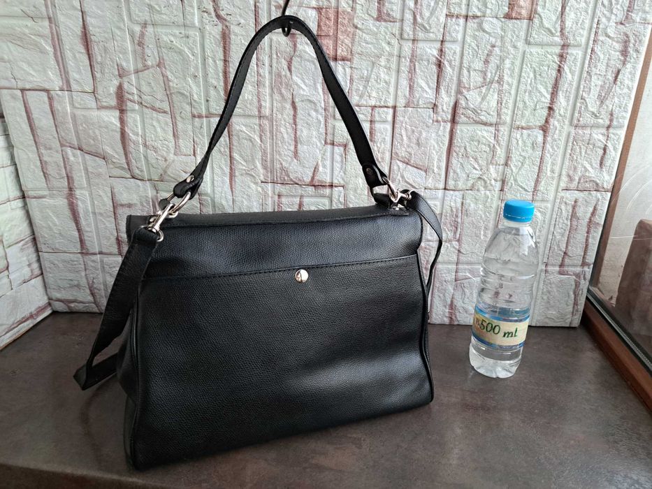 дамска чанта,черна кожена торба-естествена кожа