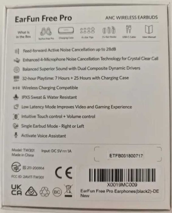 Casti bluetooth true wireless ANC - Earfun Free Pro