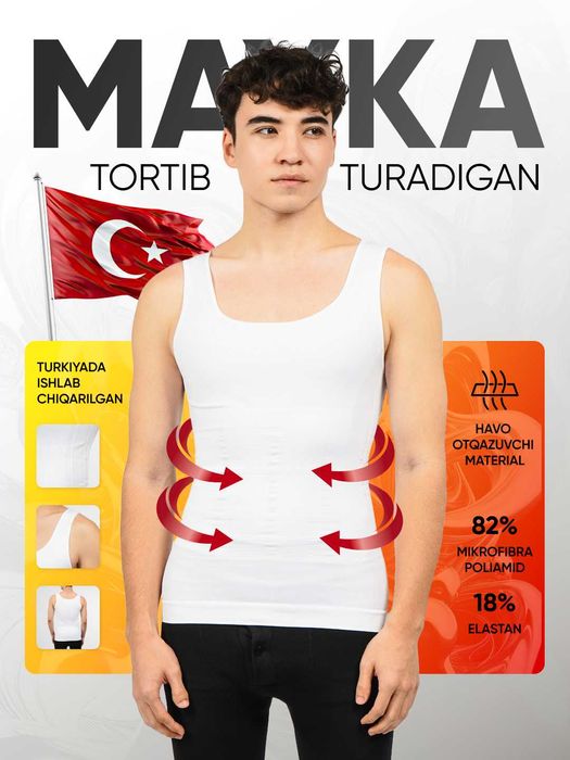 Qorinni tortib turuvchi mayka, turkiya, S-3XL razmerlari bor