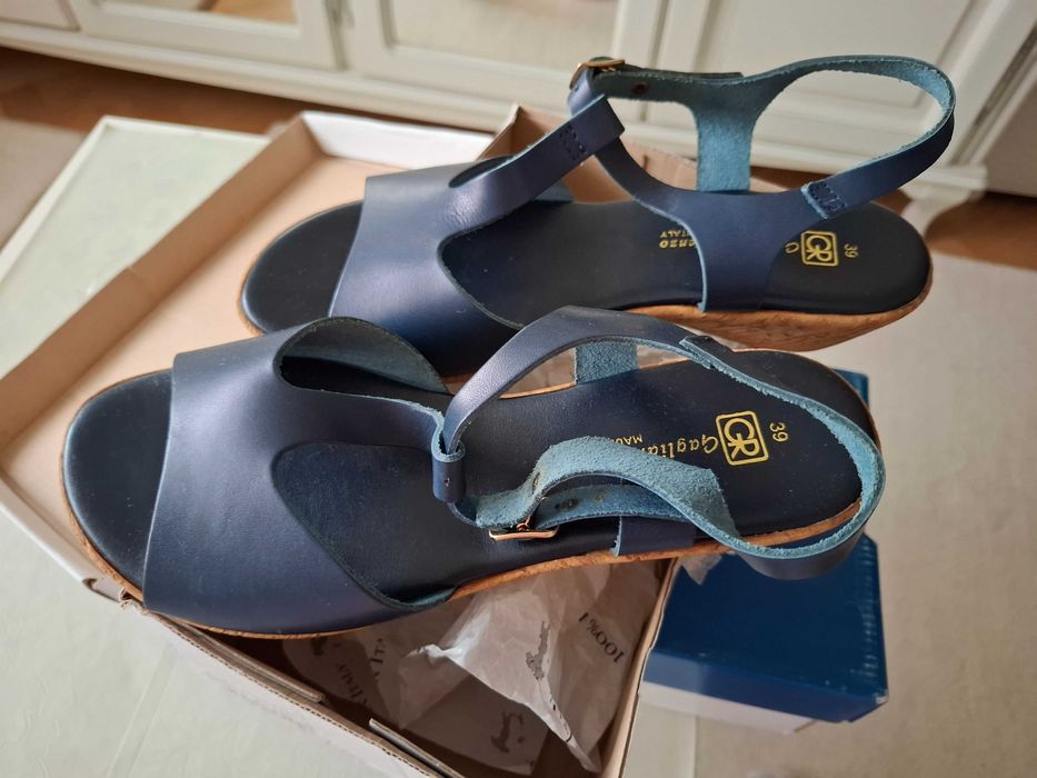 Sandale Noi Italia piele naturala marime 39 bleumarin, 24.5 cm