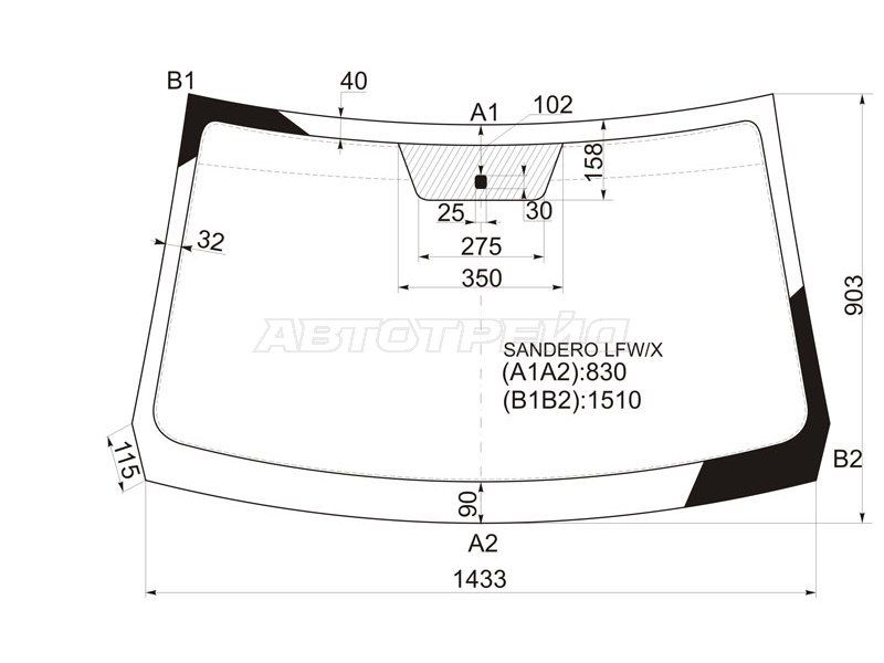 Стекло лобовое  Renault Sandero