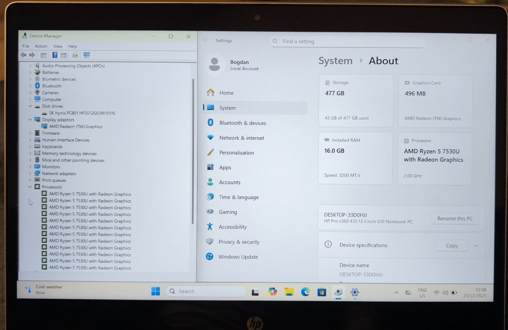 HP Pro x360 435 G10 13,3 FHD Touchscreen/Ryzen 5 7530u/16gb/512SSD  !