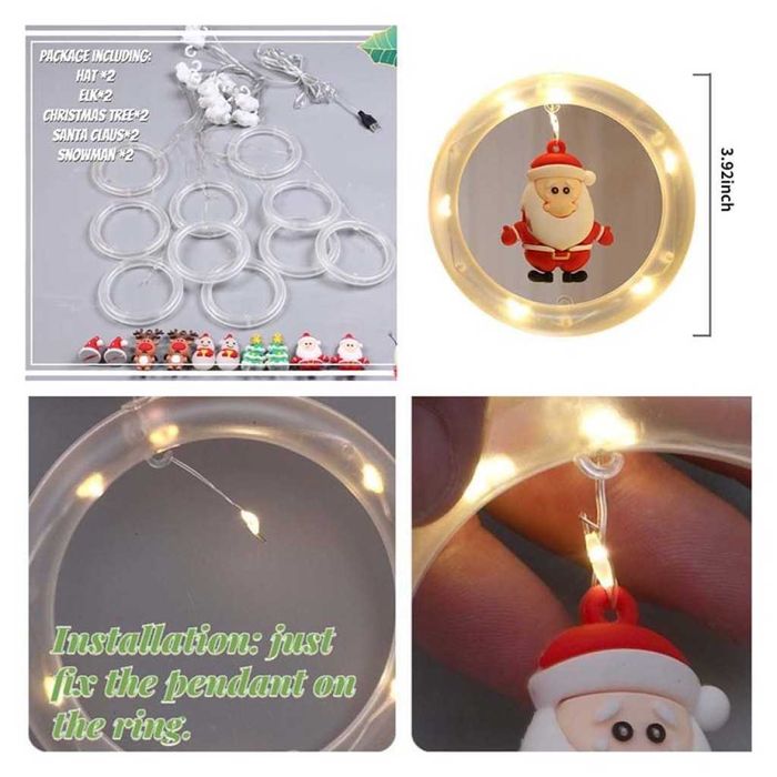Светещи LED рингове с коледни фигурки, тип завеса 3м,10 ринга, на ток.