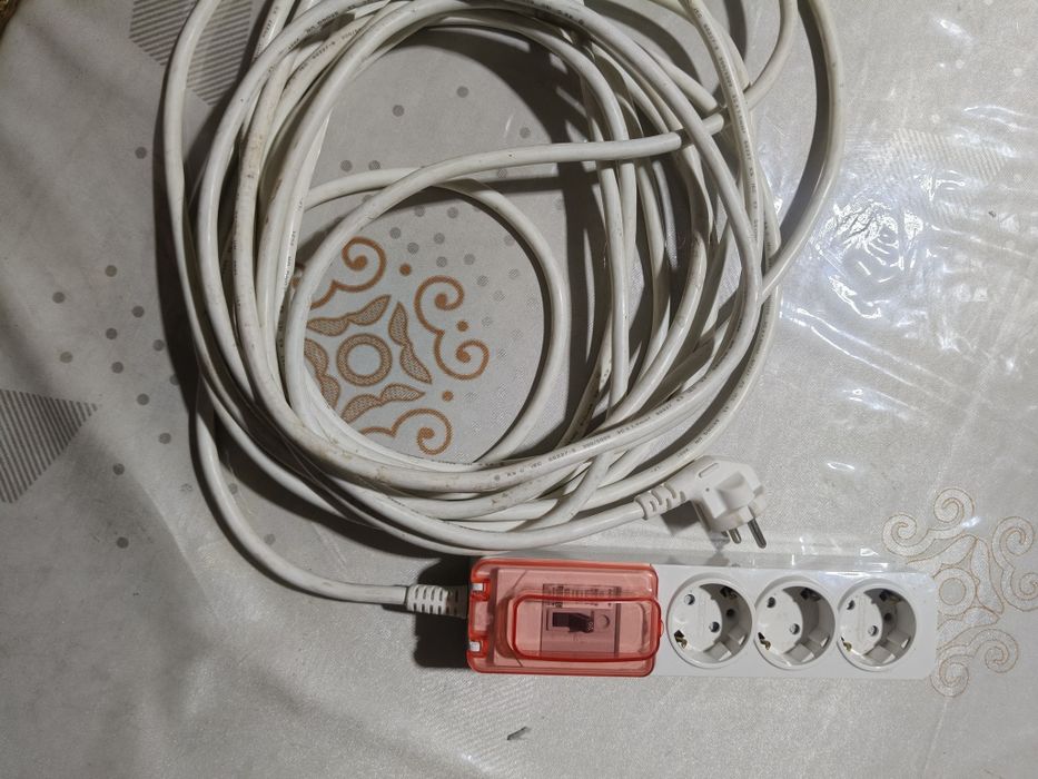 Удлинитель тройник, оргинал Корея кабель с автоматом 10 м силовой проф
