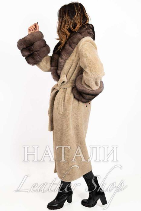 Кожух от алпака с косъм Амелия