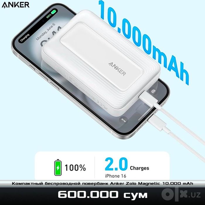 Компактный безпроводной повербанк Anker Zolo 10.000 mAh