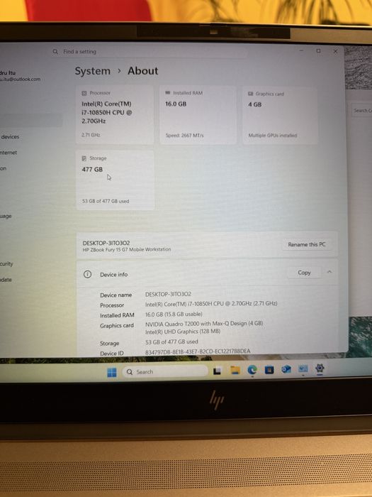 HP ZBook Fury 15 G7 Workstation | i7 | NVIDIA Quadro T2000 | 16GB RAM | SSD 512GB