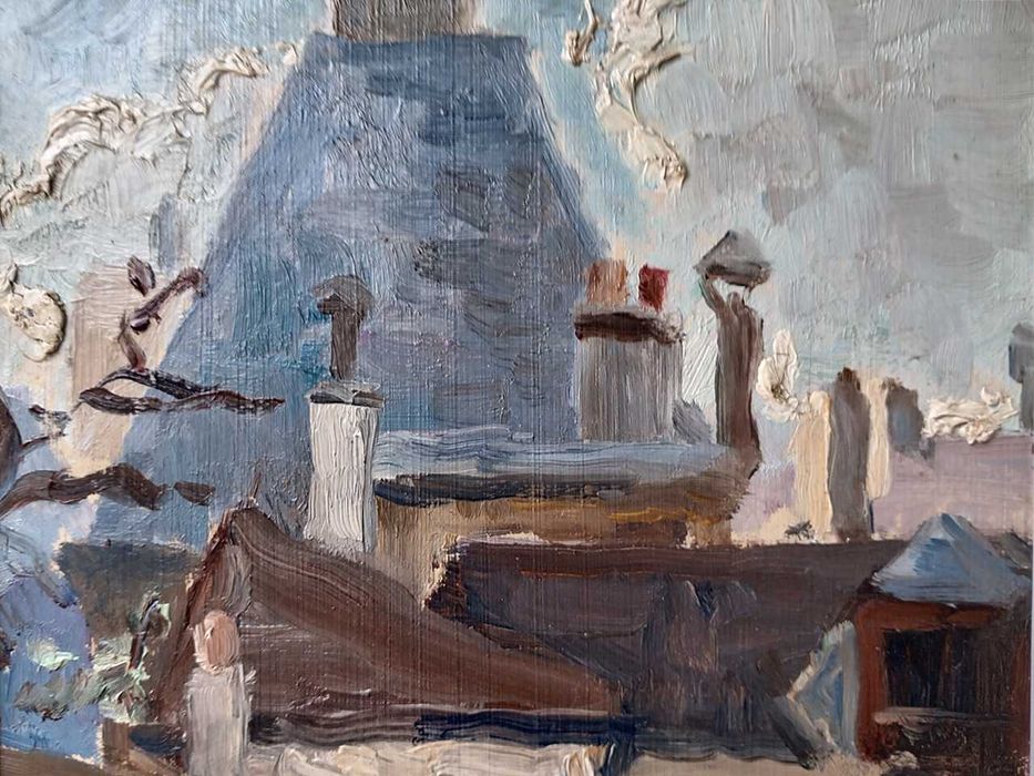 Tablou vechi - peisaj din Franta - semnat TP ( Pallady )