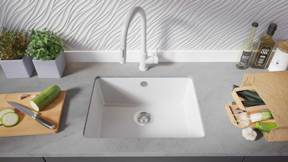 Бяла кухненска мивка за вграждане под плот Венеция 60 560x440 мм