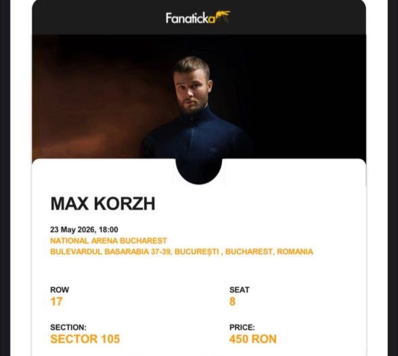 vând 2 bulete la concertul lui max korj