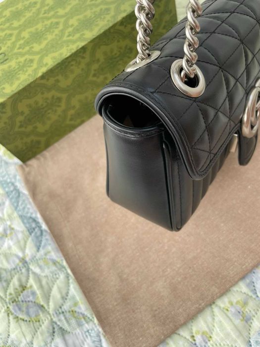 Гучи Черна Кожена чанта Marmont Оригинална Gucci Дръжка И Синджир GG