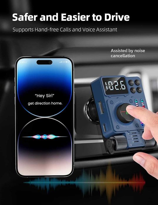 Nulaxy KM34'2023 Bluetooth FM трансмитер за автомобил,със зарядно и Flash Player