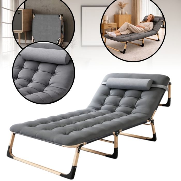 Сгъваемо къмпинг легло с матрак (180 см) – Регулируем градински шезлон