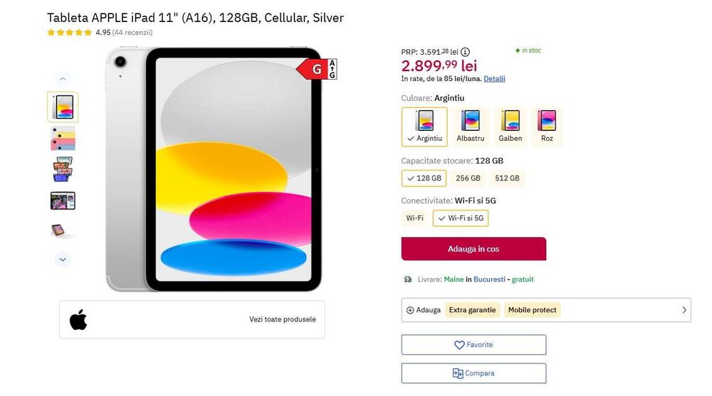 APPLE iPad 11" (A16), 128GB, Cellular, Silver
