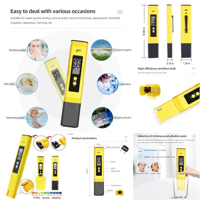 Har xil turdagi PH meter apparatlari va PH Lakmus qoʻgʻozlari sotiladi