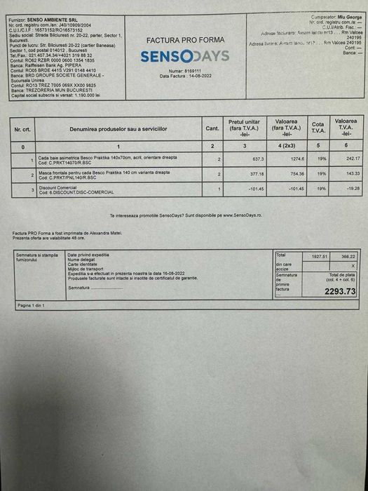 Vând două căzi Besko Praktika asimetrice noi, cu dimensiunile 140/70