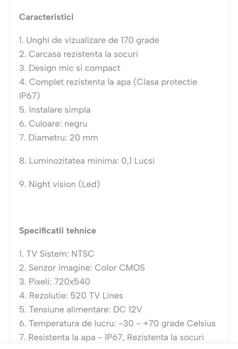 Camera masarier HD unghi 170 grade cu niște vision