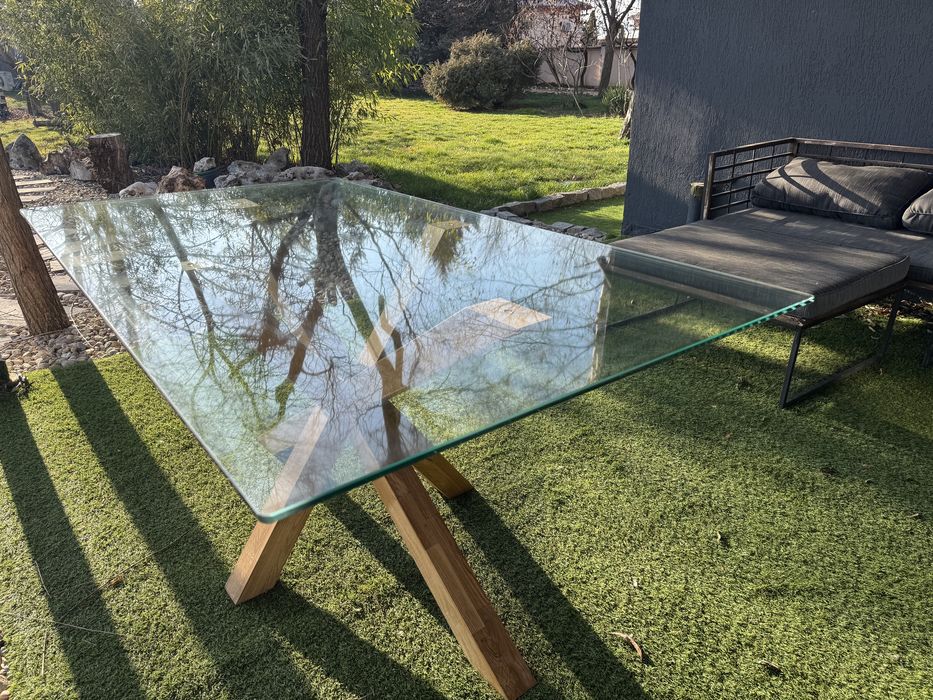 Трапезна маса JYSK AGERBY (90x190) – Стъкло и Дъб