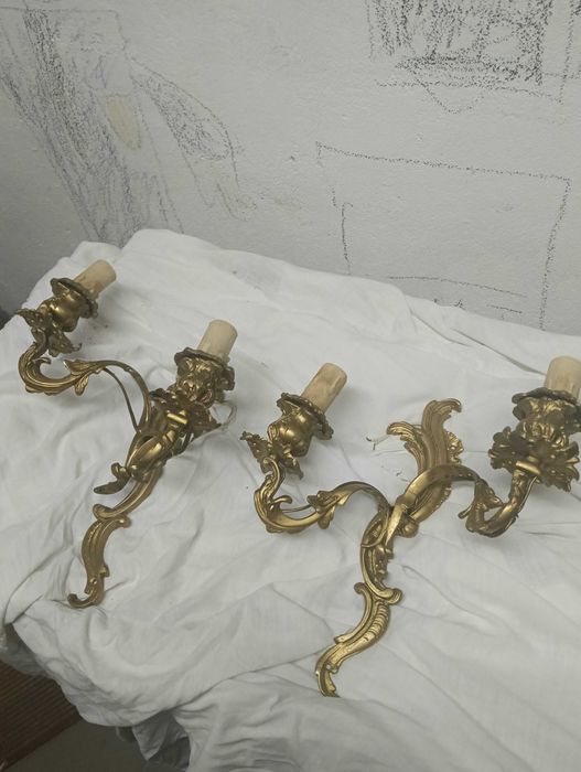1 брой полилей от месинг,старинен и 2броя аплици от месинг  за стена старинни