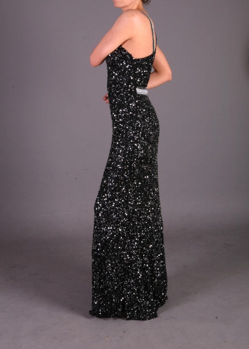 Rochie de nasa ocazii speciale neagra cu paiete cu decupaj lateral