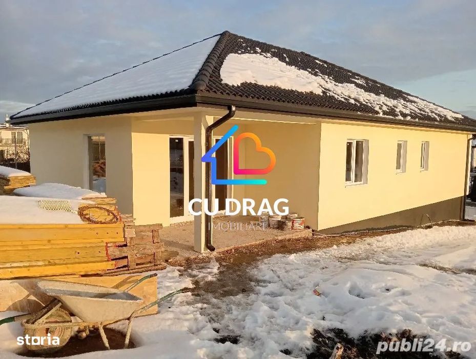 Casă pe un singur nivel, 3 dormitoare, living open-space, 2 băi, pod m