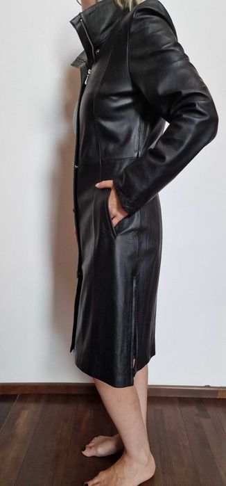 Haina lunga de piele, dama, negru, ca noua, masura 38