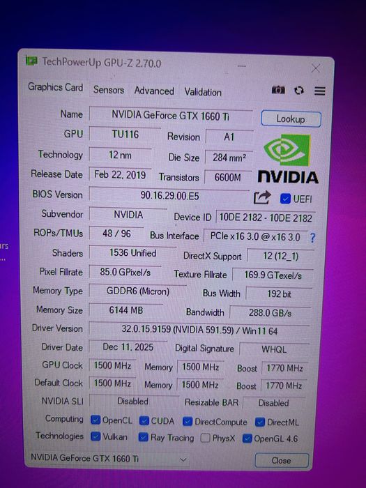 Gtx 1660Ti palit