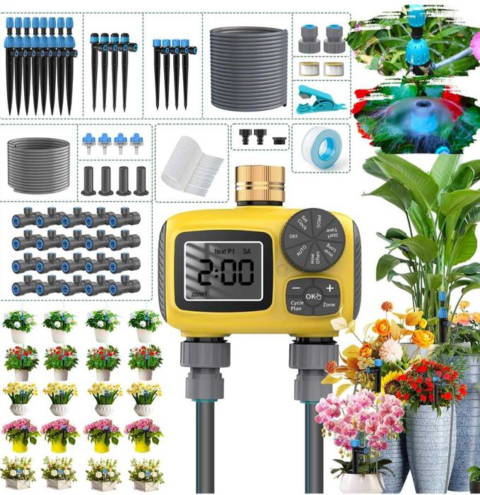 Комплект за градинско капково напояване двупортов таймер програми