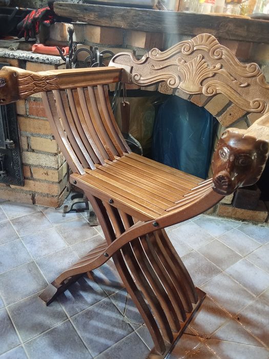 Scaun pliant Savonarola din lemn natural
