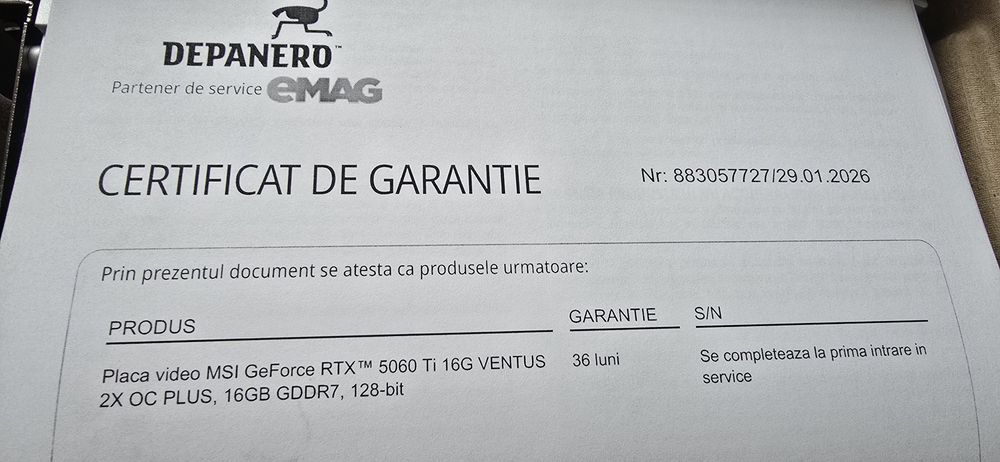 Rezervat !!! Placa Video Nvidia MSI RTX 5060Ti Ventus 2X OC Plus 16GB GDDR7 128bit 5060 ti