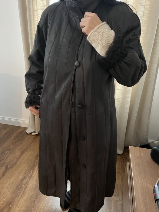 Palton lung din piele naturală cu blană naturală hand made