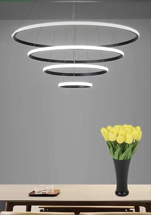 Луксозен LED полилей с 4 ринга 90 W Черен корпус