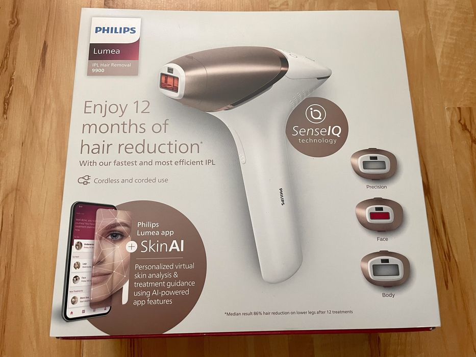 Philips Lumea IPL 9900 със SenseIQ, с 3 приставки (Precision, Face и Body)-Малко използван, пълен комплект, като нов