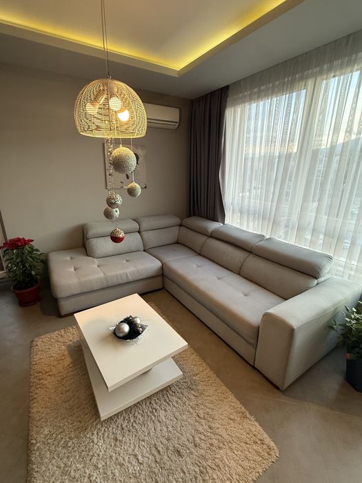 Сив текстилен ъглов  диван