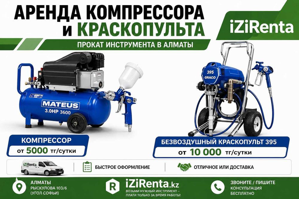 Аренда Прокат Безвоздушный Краскопульт Компрессора Пульверизатор