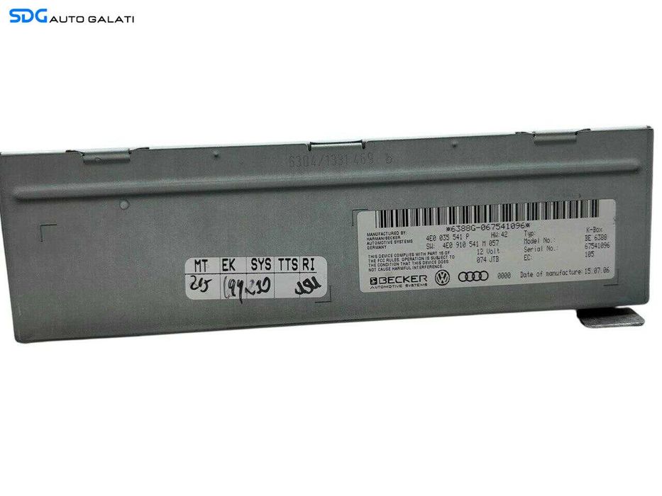 Unitate Modul Amplificator Audio Radio Becker Audi A8 D3/4E 2002 - 2009 Cod 4E0035541P 4E0910541M [LR1040]