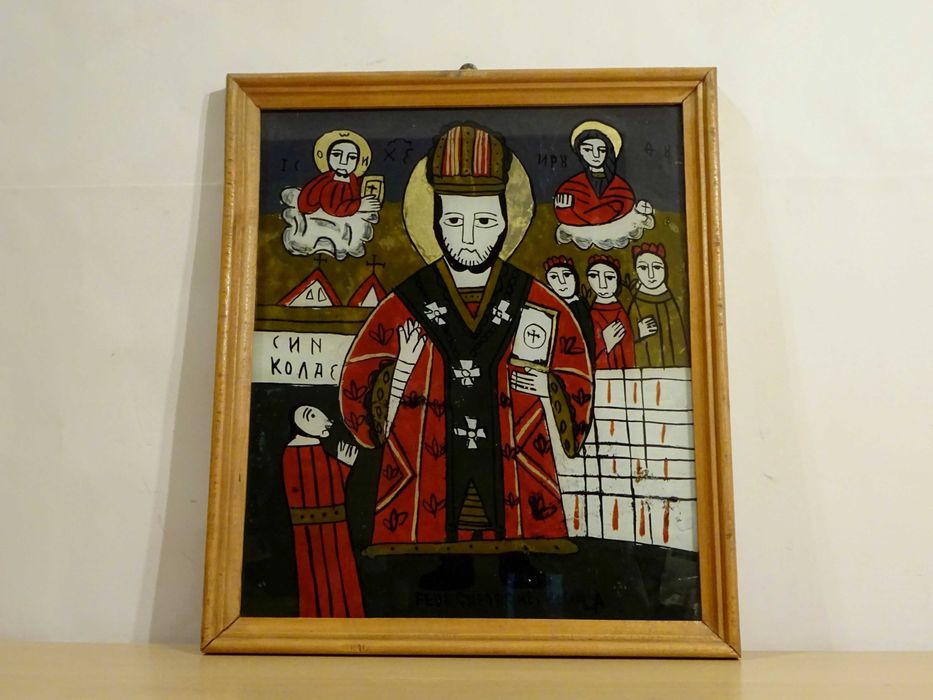 Icoana Sfantul Nicolae, pictura pe sticla de Feur Gheorghe, Nicula